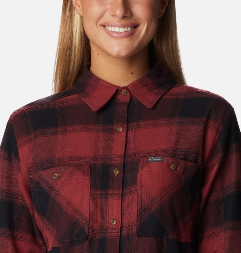 Women's Columbia Clay Hills Stretch Flannel Shirts Red | CA-M8A40