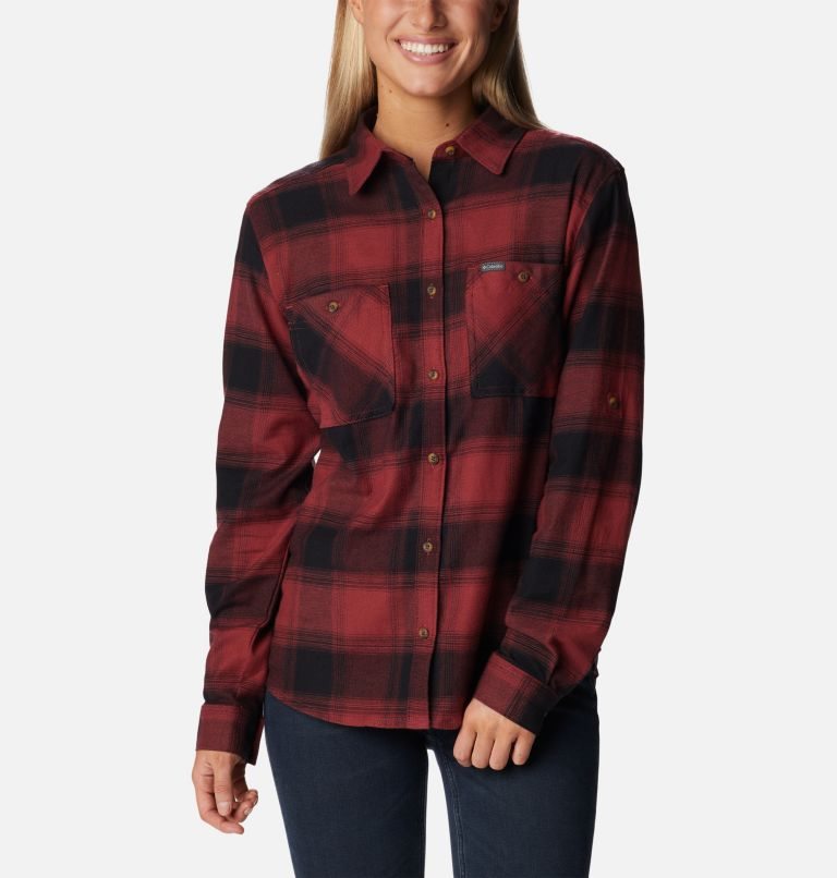 Women\'s Columbia Clay Hills Stretch Flannel Shirts Red | CA-M8A40