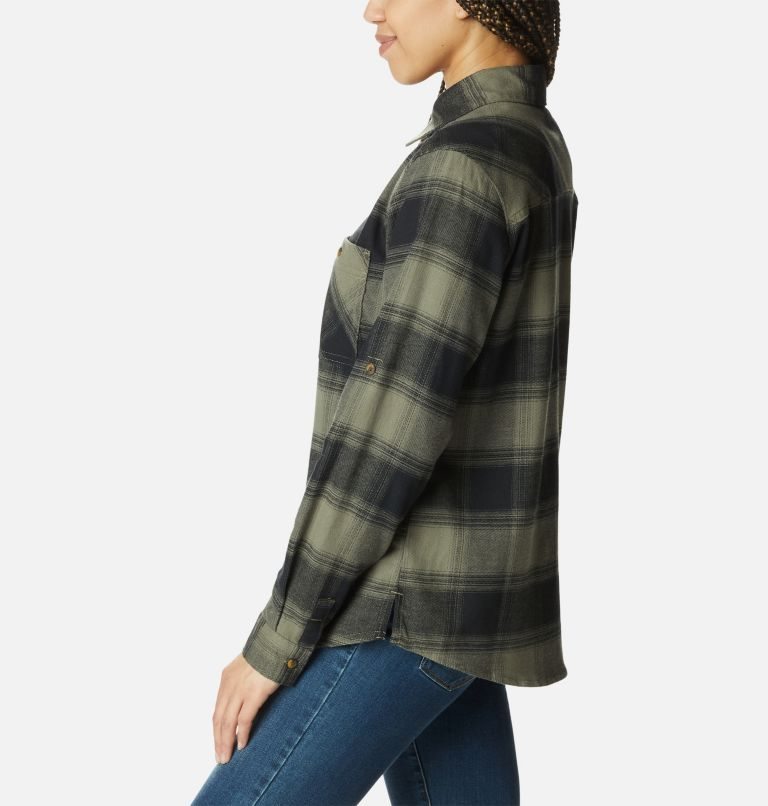Women's Columbia Clay Hills Stretch Flannel Shirts Olive | CA-N81CA
