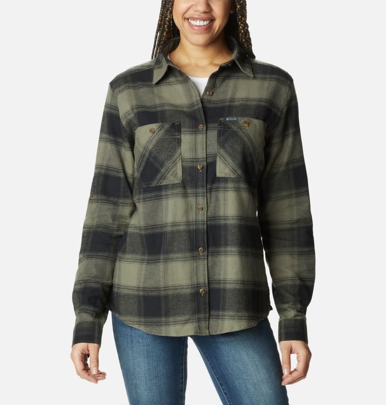 Women\'s Columbia Clay Hills Stretch Flannel Shirts Olive | CA-N81CA