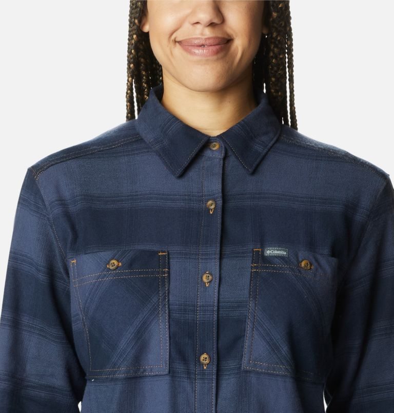 Women's Columbia Clay Hills Stretch Flannel Shirts Navy | CA-VA516