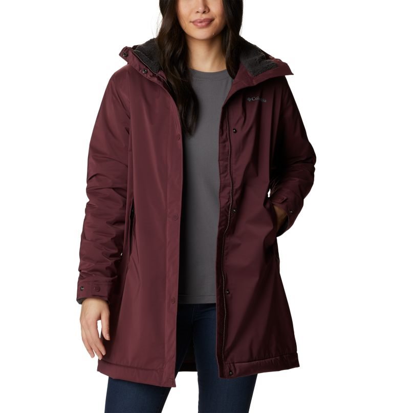 Women's Columbia Clermont Lined Rain Jackets Burgundy | CA-LCL8A