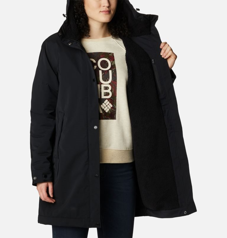 Women's Columbia Clermont Lined Rain Jackets Black | CA-WCL16