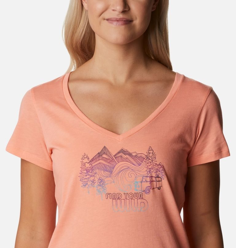 Women's Columbia Daisy Days II V-Neck T Shirts Coral | CA-H4680