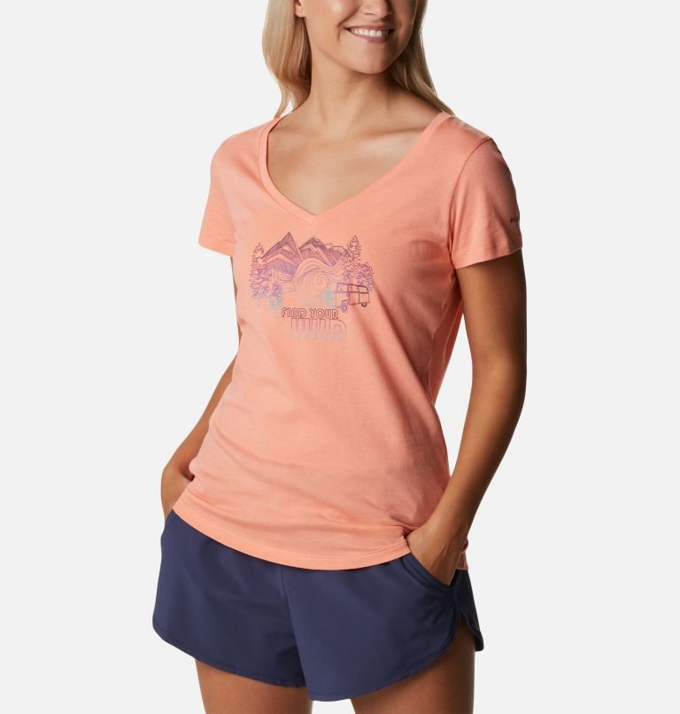 Women's Columbia Daisy Days II V-Neck T Shirts Coral | CA-H4680