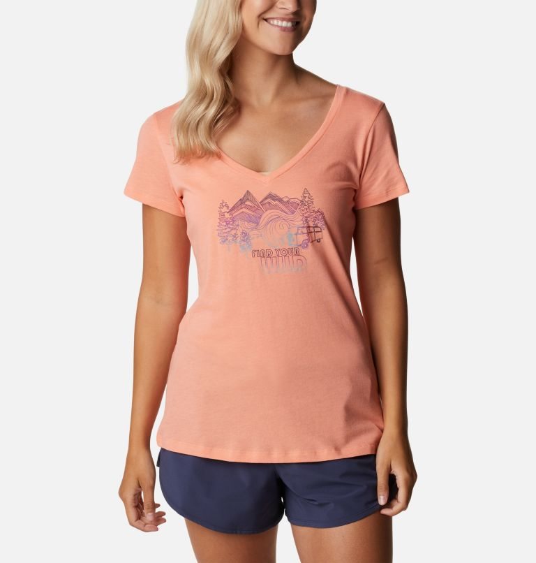 Women\'s Columbia Daisy Days II V-Neck T Shirts Coral | CA-H4680