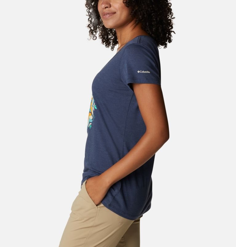Women's Columbia Daisy Days II V-Neck T Shirts Navy | CA-SLC50