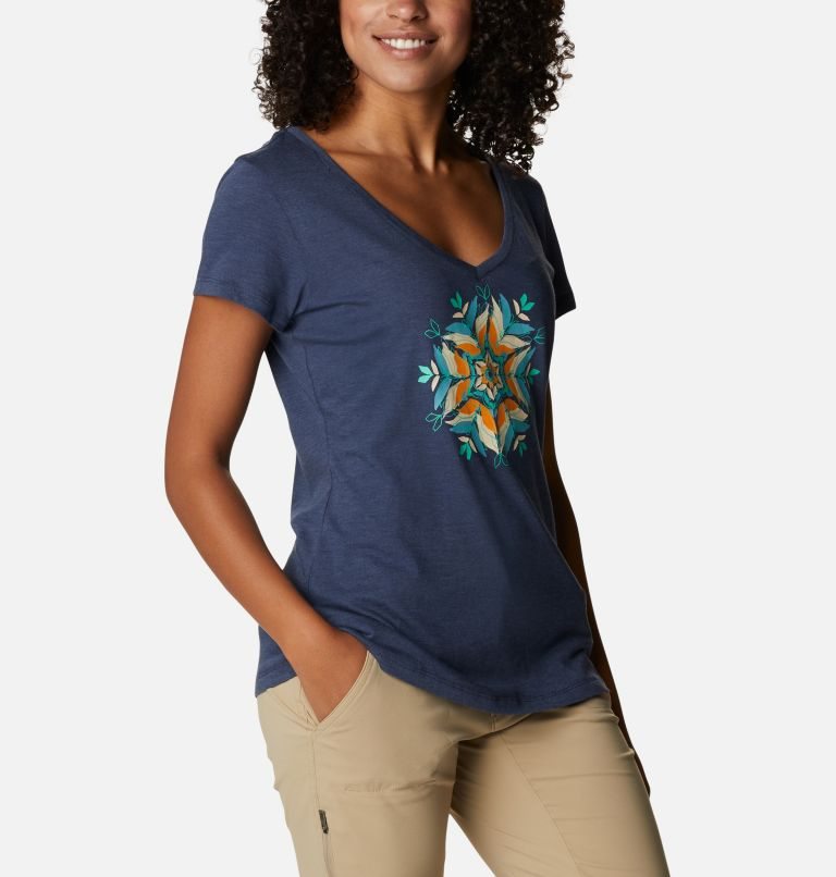 Women's Columbia Daisy Days II V-Neck T Shirts Navy | CA-SLC50