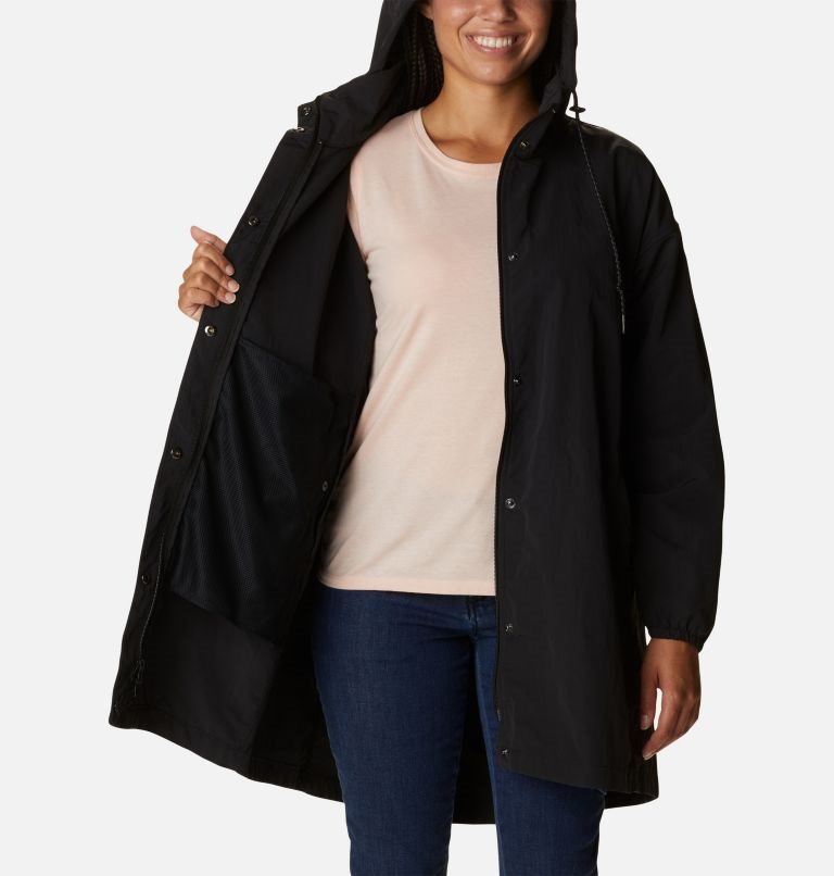 Women's Columbia Day Trippin II Long Rain Jackets Black | CA-EL801