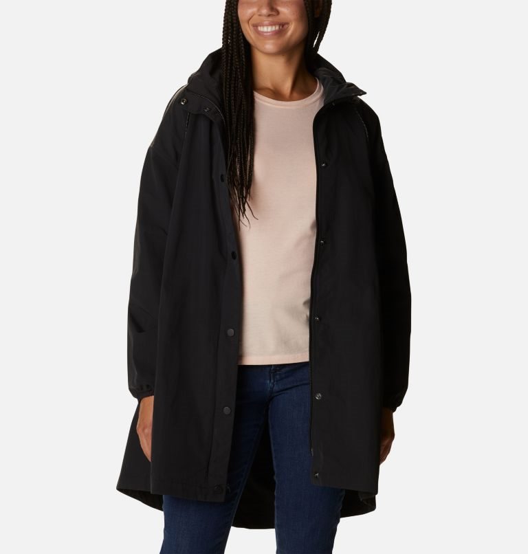 Women's Columbia Day Trippin II Long Rain Jackets Black | CA-EL801