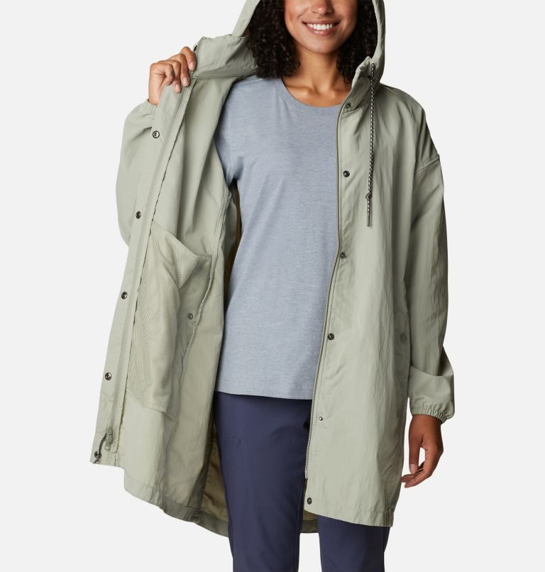 Women's Columbia Day Trippin II Long Rain Jackets Olive | CA-M68A0