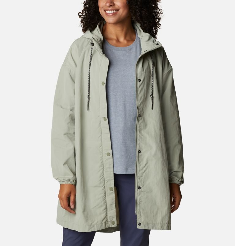 Women's Columbia Day Trippin II Long Rain Jackets Olive | CA-M68A0