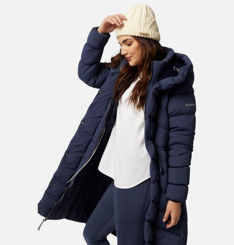 Women's Columbia Ember Springs Long Down Jackets Navy | CA-D86A5