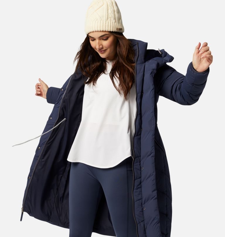 Women's Columbia Ember Springs Long Down Jackets Navy | CA-D86A5