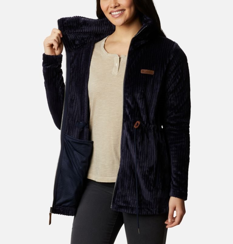 Women's Columbia Fireside Long Full Zip Sherpa Fleece Jackets Black | CA-VL864