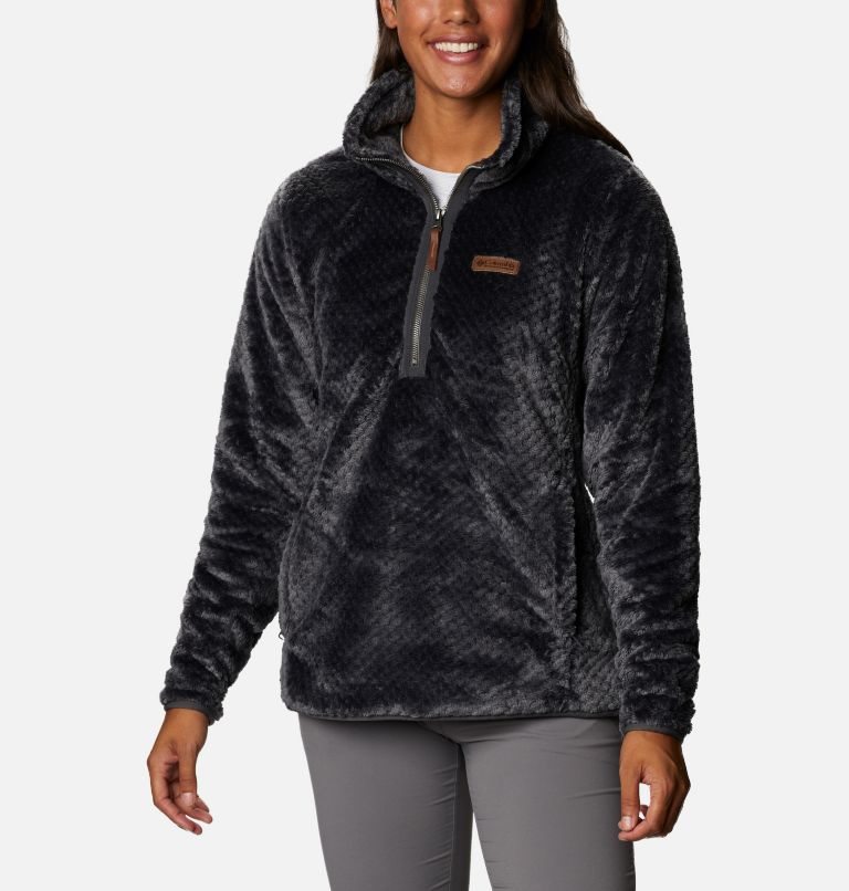 Women\'s Columbia Fireside Quarter Zip Sherpa Fleece Sweatshirts Black | CA-Y4L6A