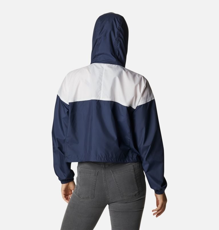 Women's Columbia Flash Challenger Cropped Windbreaker Jackets Navy / White | CA-Z65L1