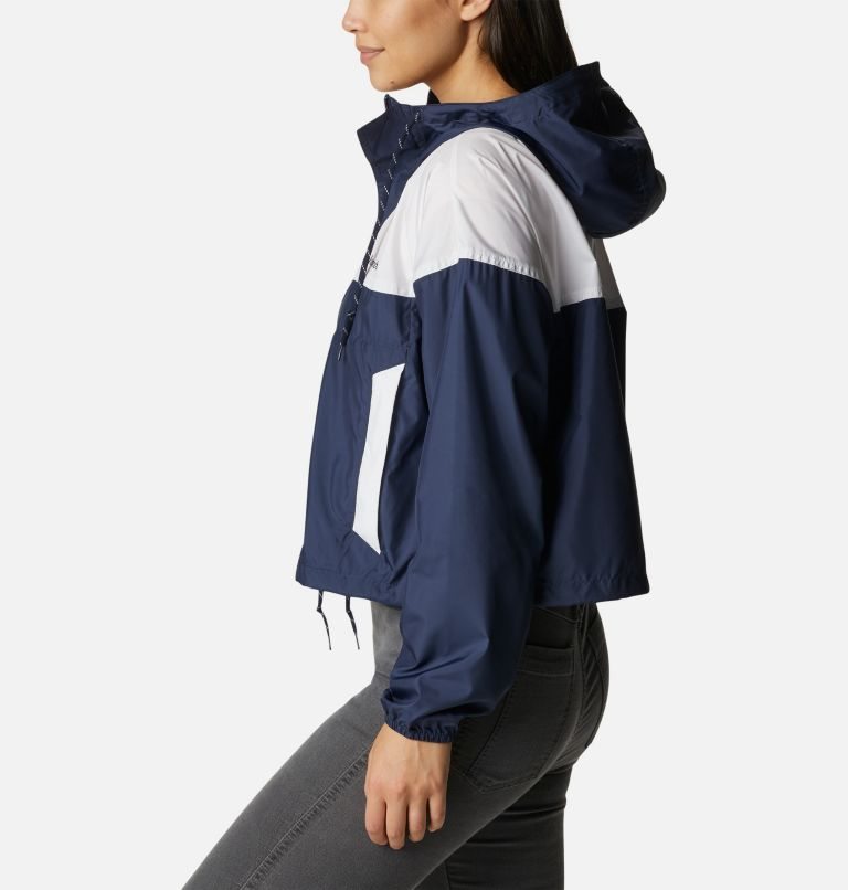 Women's Columbia Flash Challenger Cropped Windbreaker Jackets Navy / White | CA-Z65L1