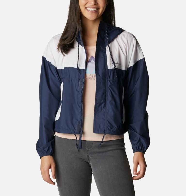 Women's Columbia Flash Challenger Cropped Windbreaker Jackets Navy / White | CA-Z65L1
