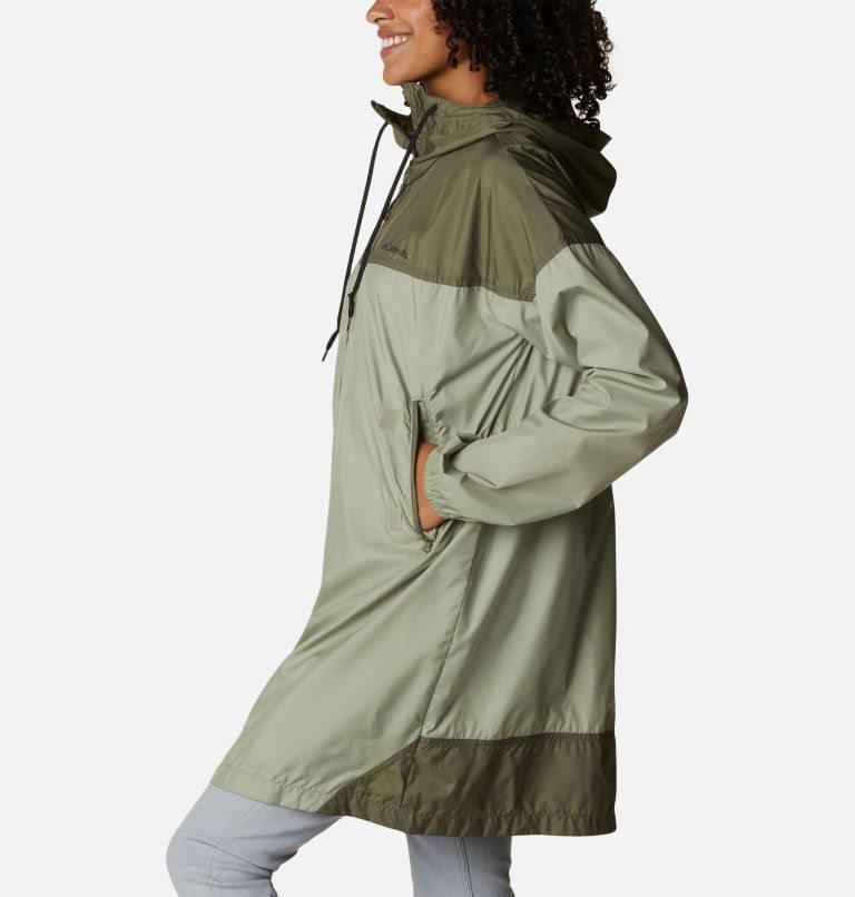 Women's Columbia Flash Challenger Long Windbreaker Jackets Olive | CA-B4108