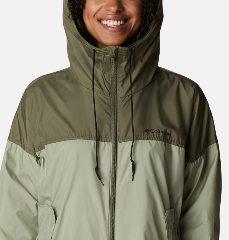Women's Columbia Flash Challenger Long Windbreaker Jackets Olive | CA-B4108