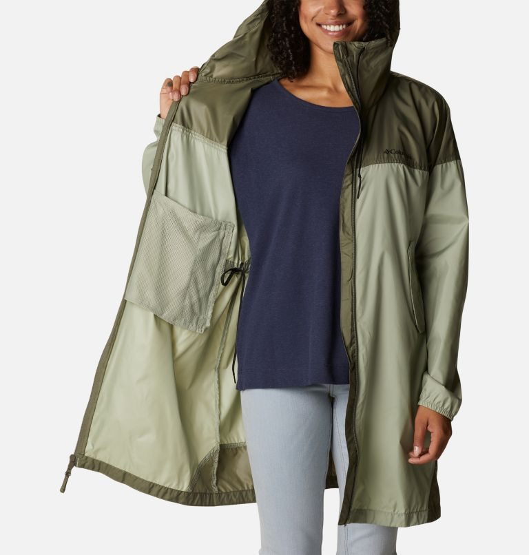 Women's Columbia Flash Challenger Long Windbreaker Jackets Olive | CA-B4108