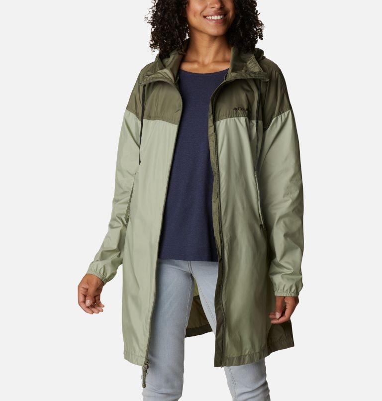 Women's Columbia Flash Challenger Long Windbreaker Jackets Olive | CA-B4108