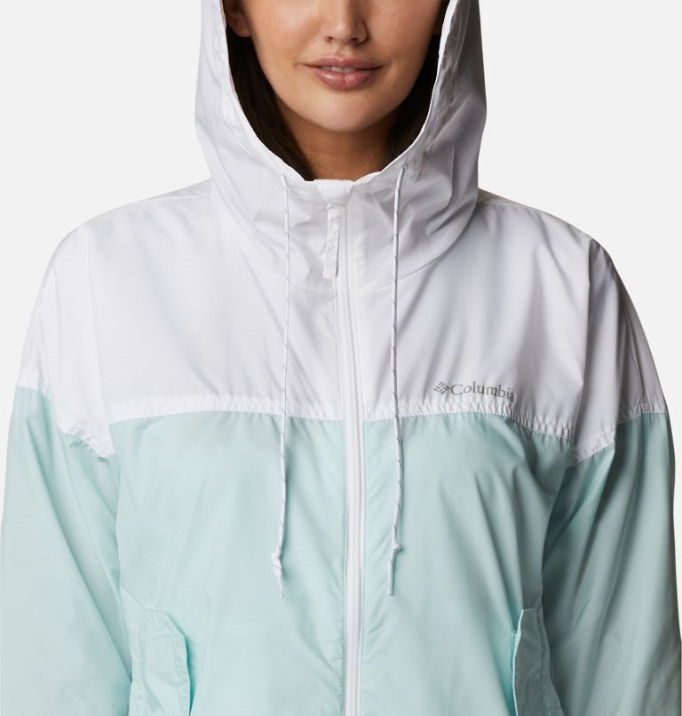 Women's Columbia Flash Challenger Long Windbreaker Jackets White / Turquoise | CA-Q4635