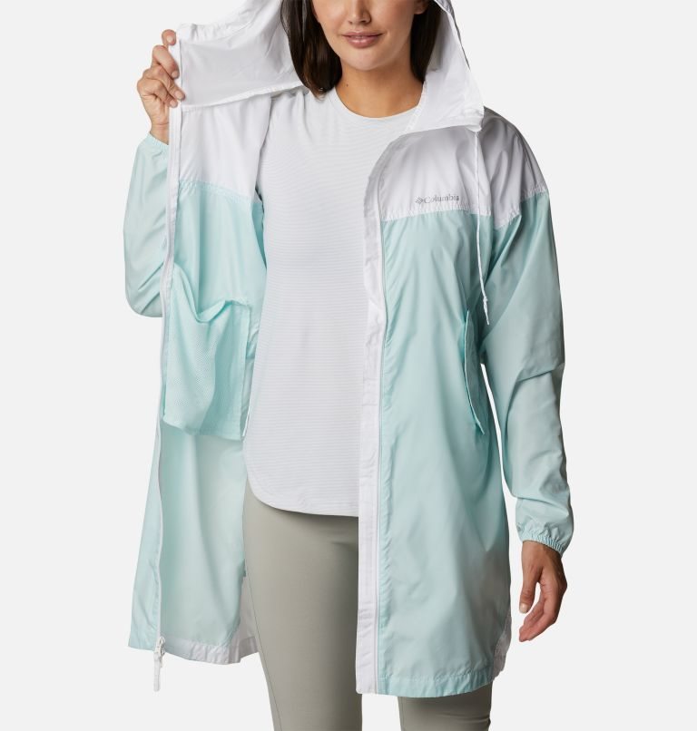 Women's Columbia Flash Challenger Long Windbreaker Jackets White / Turquoise | CA-Q4635