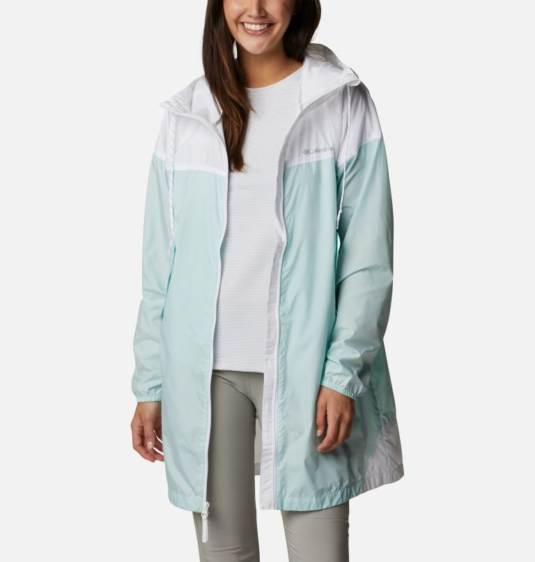 Women's Columbia Flash Challenger Long Windbreaker Jackets White / Turquoise | CA-Q4635