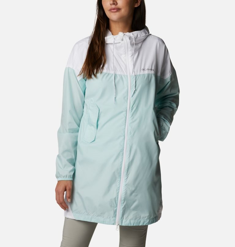 Women\'s Columbia Flash Challenger Long Windbreaker Jackets White / Turquoise | CA-Q4635