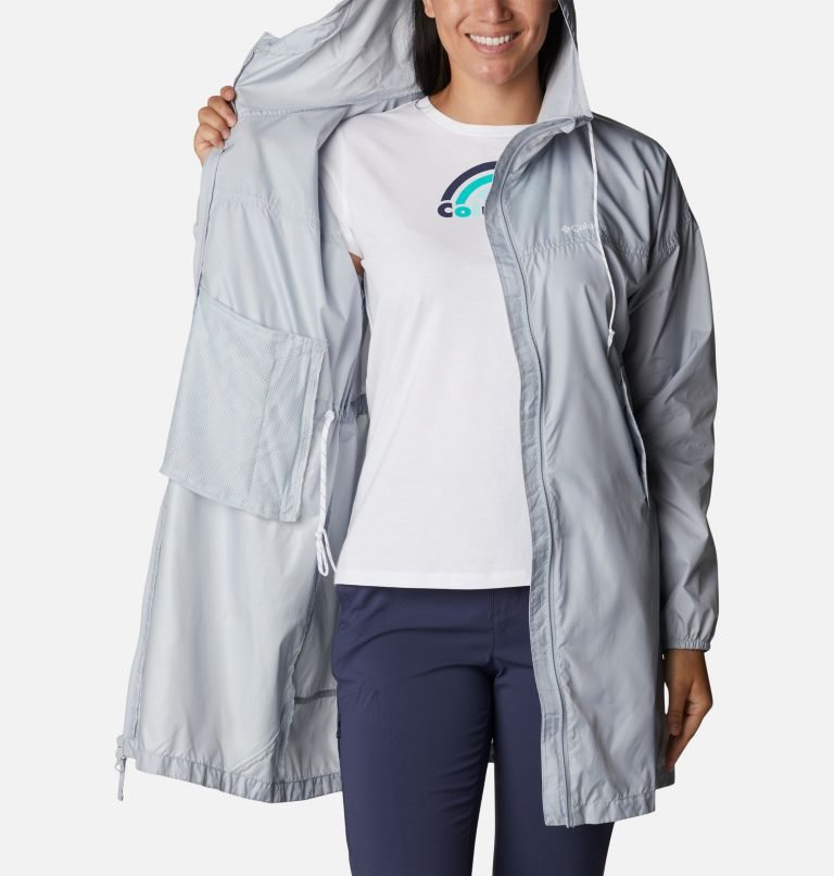 Women's Columbia Flash Challenger Long Windbreaker Jackets Light Grey | CA-T6083