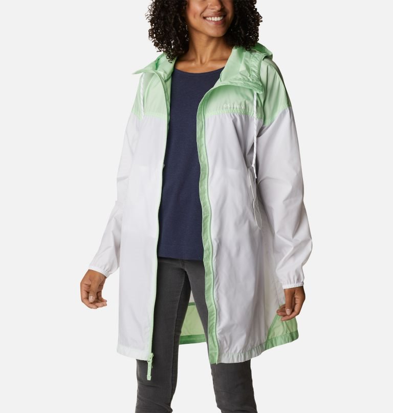 Women's Columbia Flash Challenger Long Windbreaker Jackets White / Mint | CA-T8546