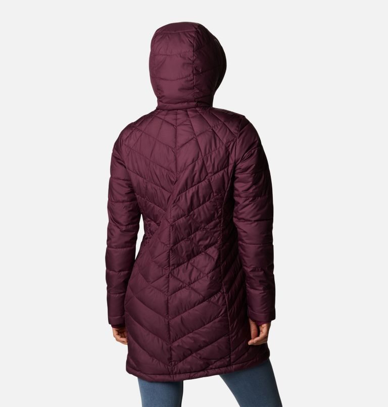 Women's Columbia Heavenly Long Hooded Down Jackets Burgundy | CA-O5CA6