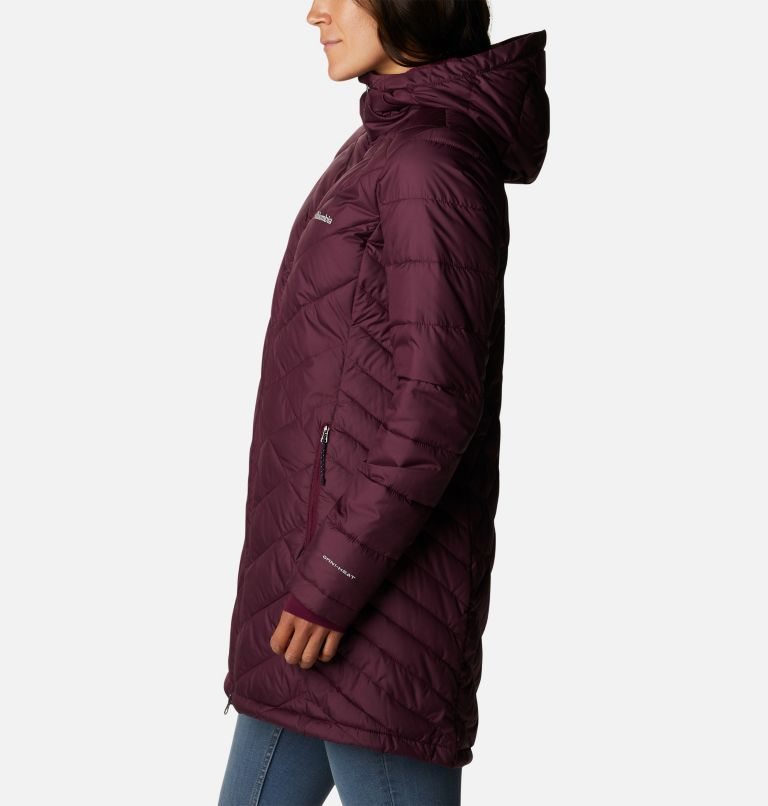 Women's Columbia Heavenly Long Hooded Down Jackets Burgundy | CA-O5CA6