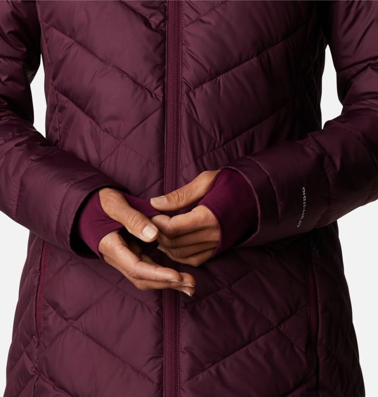 Women's Columbia Heavenly Long Hooded Down Jackets Burgundy | CA-O5CA6