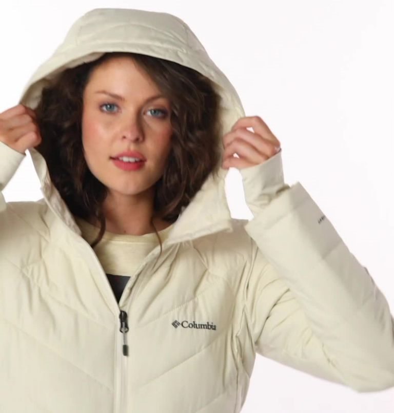 Women's Columbia Heavenly Long Hooded Down Jackets Cream | CA-R3A10