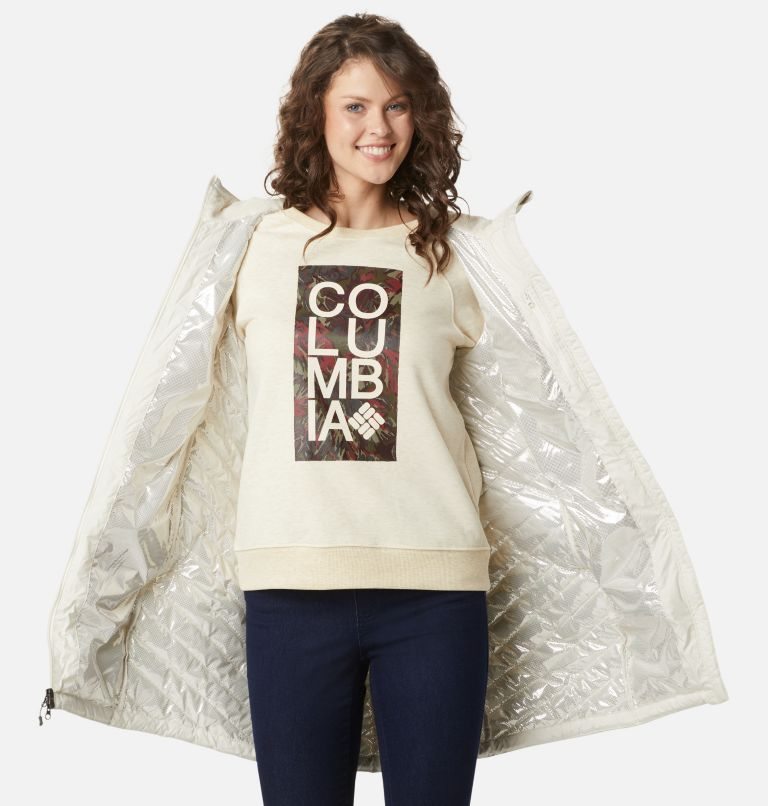 Women's Columbia Heavenly Long Hooded Down Jackets Cream | CA-R3A10
