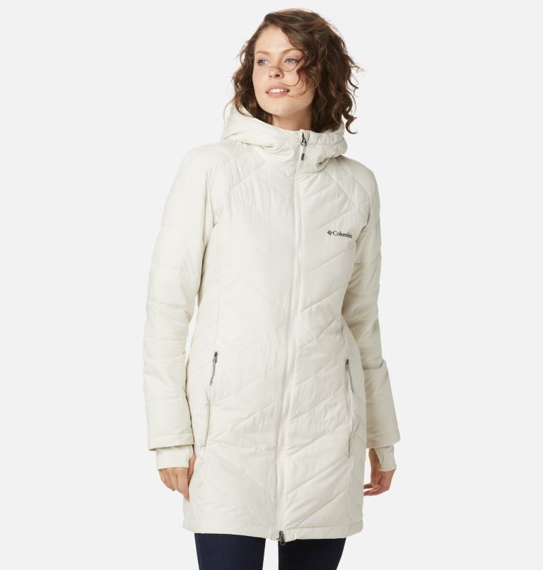 Women\'s Columbia Heavenly Long Hooded Down Jackets Cream | CA-R3A10