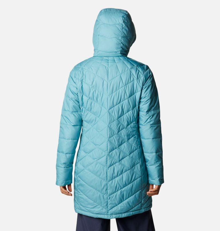 Women's Columbia Heavenly Long Hooded Down Jackets Turquoise | CA-T5L41