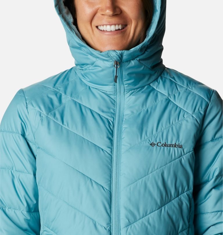 Women's Columbia Heavenly Long Hooded Down Jackets Turquoise | CA-T5L41