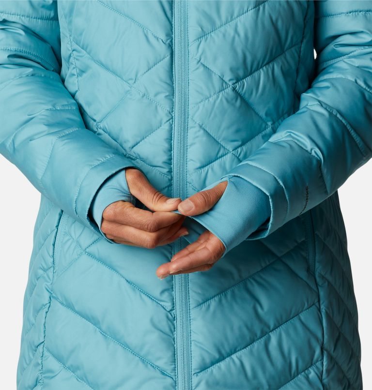 Women's Columbia Heavenly Long Hooded Down Jackets Turquoise | CA-T5L41