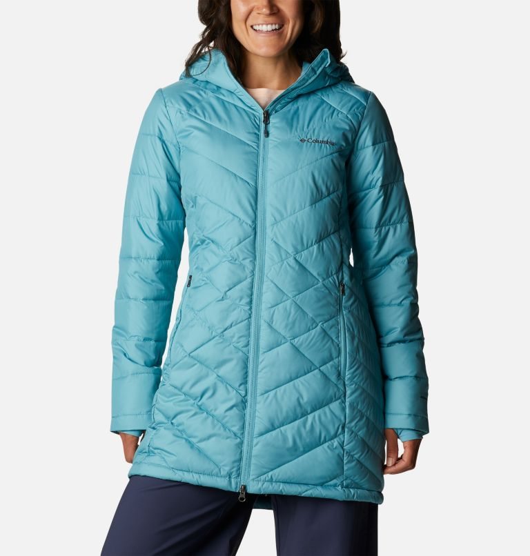 Women\'s Columbia Heavenly Long Hooded Down Jackets Turquoise | CA-T5L41