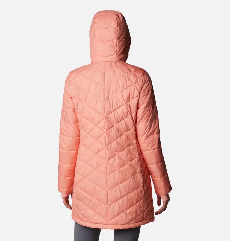 Women's Columbia Heavenly Long Hooded Down Jackets Coral | CA-ZCL63