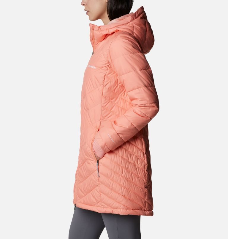 Women's Columbia Heavenly Long Hooded Down Jackets Coral | CA-ZCL63
