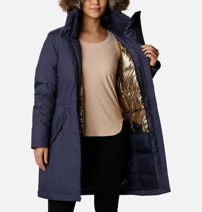 Women's Columbia Juniper Ridge Omni-Heat Infinity Down Parka Jackets Navy | CA-O0AC1