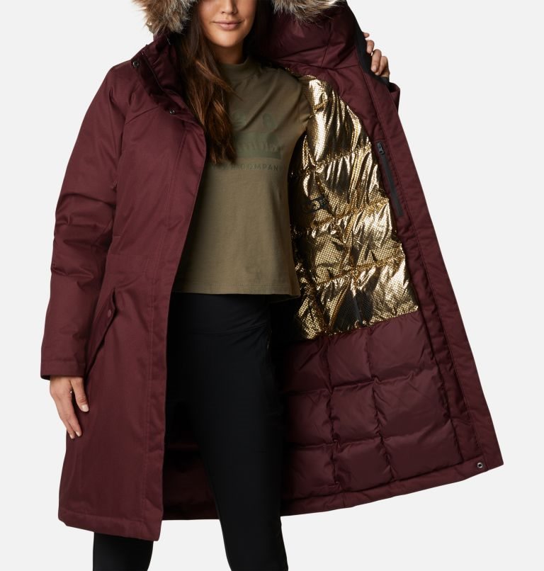 Women's Columbia Juniper Ridge Omni-Heat Infinity Down Parka Jackets Burgundy | CA-S51LA