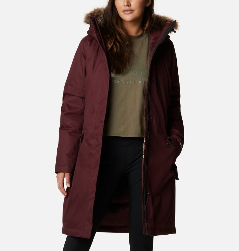 Women's Columbia Juniper Ridge Omni-Heat Infinity Down Parka Jackets Burgundy | CA-S51LA