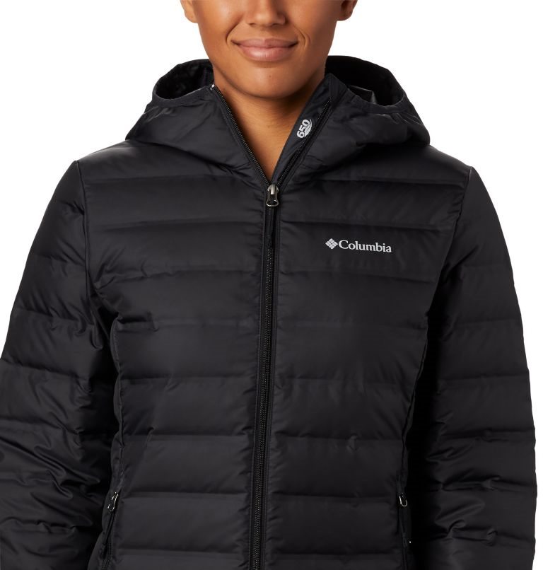 Women's Columbia Lake 22 Hooded Down Jackets Black | CA-J5L0A