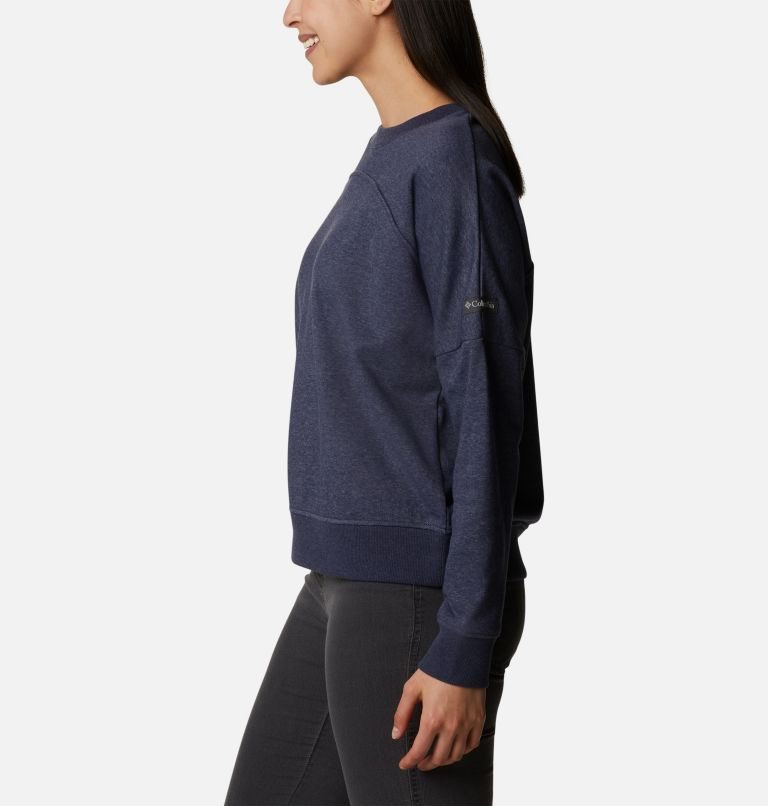 Women's Columbia Lodge French Terry Crew Sweatshirts Navy | CA-FA365